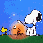 snoopy and woodstock by the fire