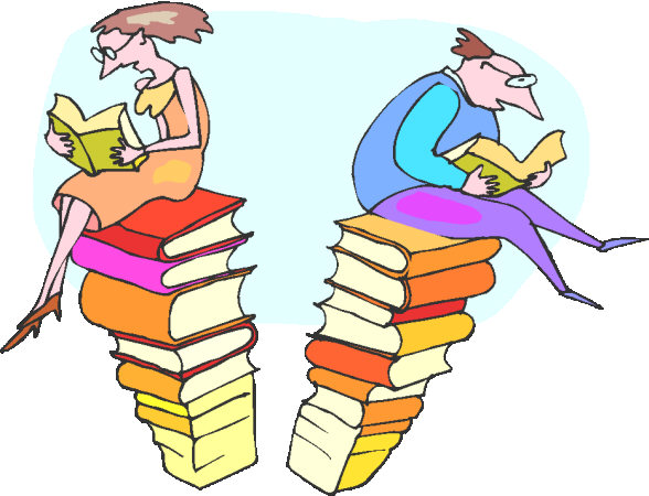 people on top of a stack of books